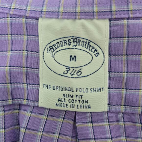 Brooks Brothers 346 Original Polo Shirt Short Sleeve Men M Slim fit Purple Check - Picture 11 of 12
